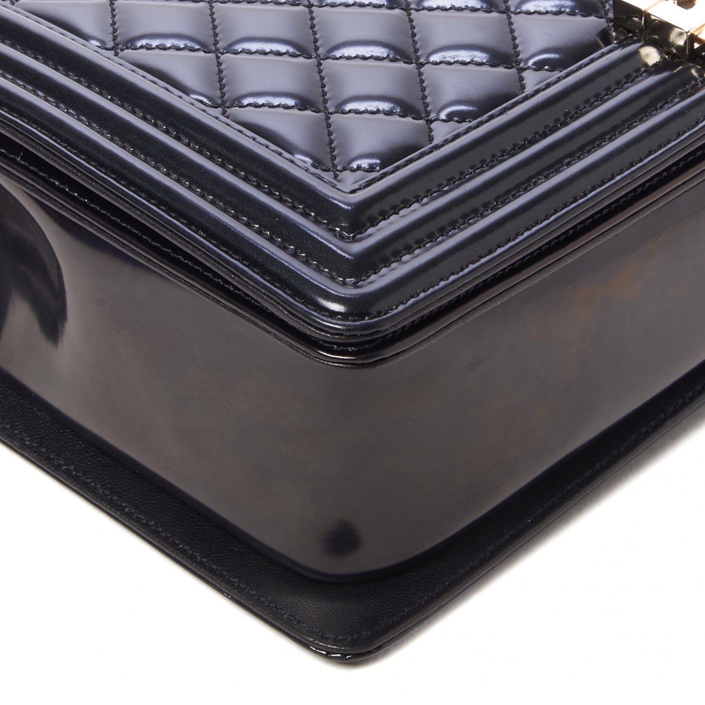 Iridescent Glazed Calfskin Quilted New Medium Boy Flap Black