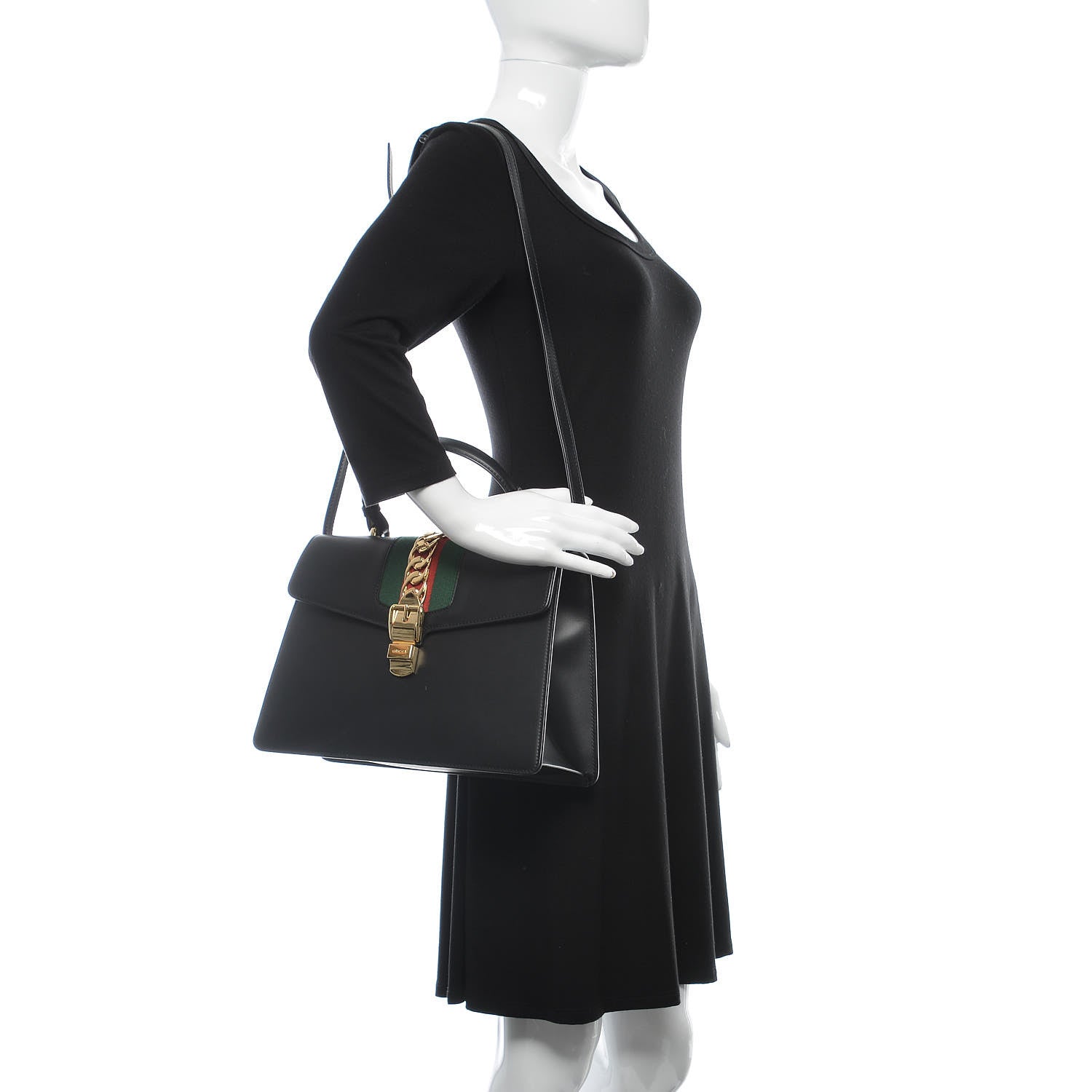 Gucci Calfskin Medium Sylvie Top Handle Bag Black 2 of 13