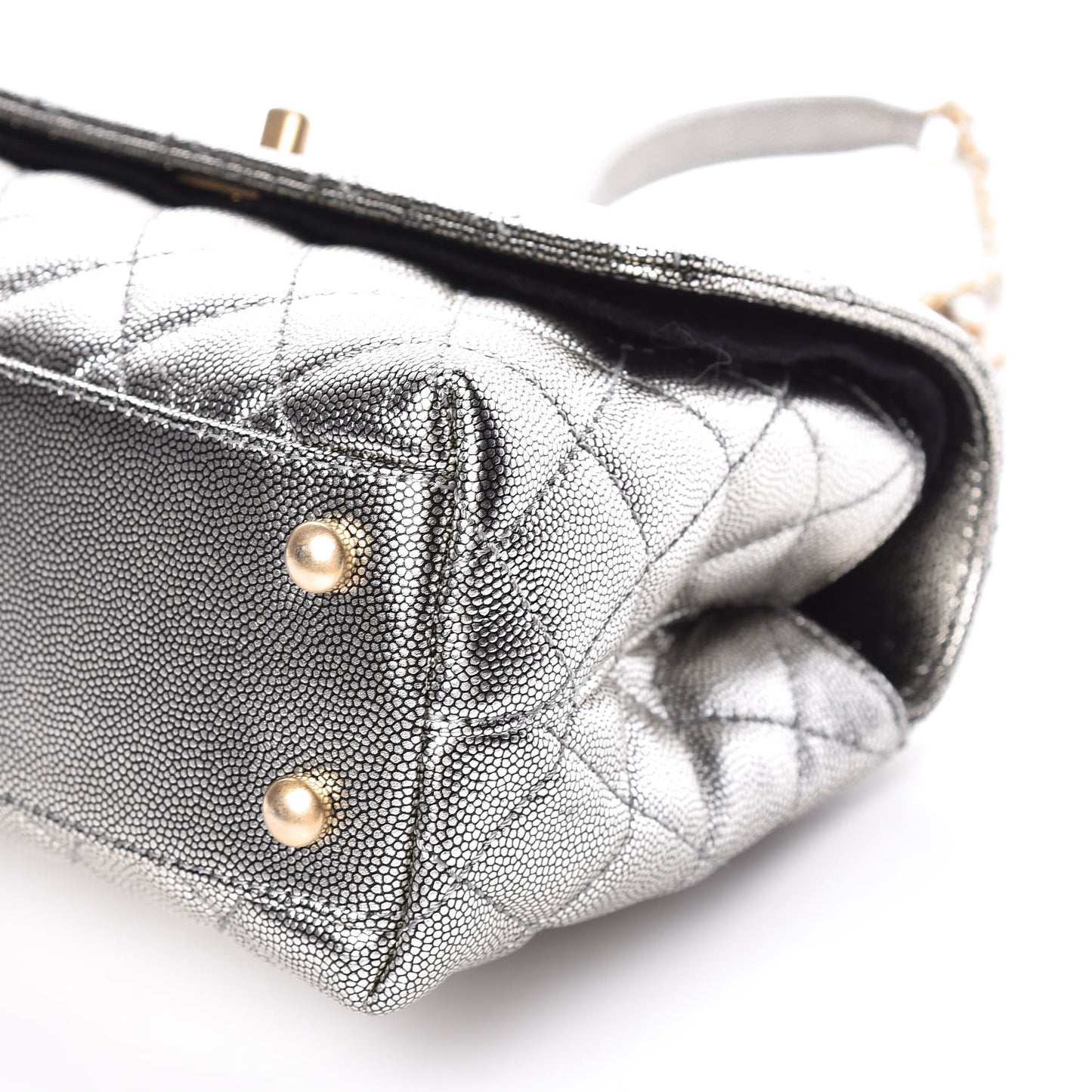 Metallic Caviar Quilted Mini Coco Handle Flap Silver
