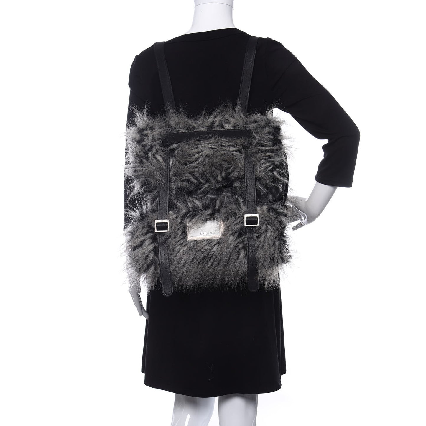 Iridescent Calfskin Fantasy Fur Backpack Grey