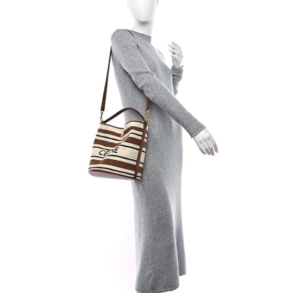 Celine Canvas Smooth Calfskin Logo Bucket 16 Bag Brown Off White Tan 2 of 9