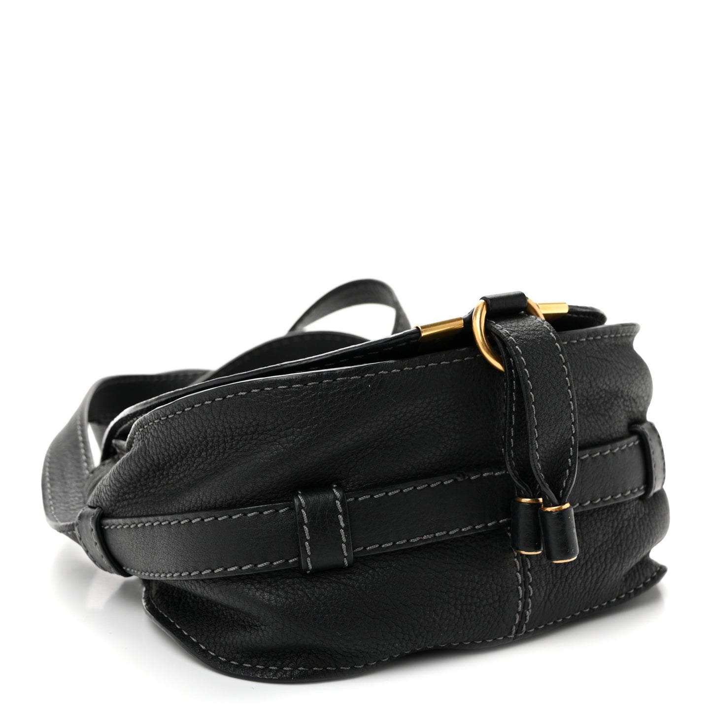 Grained Calfskin Small Marcie Saddle Bag Black