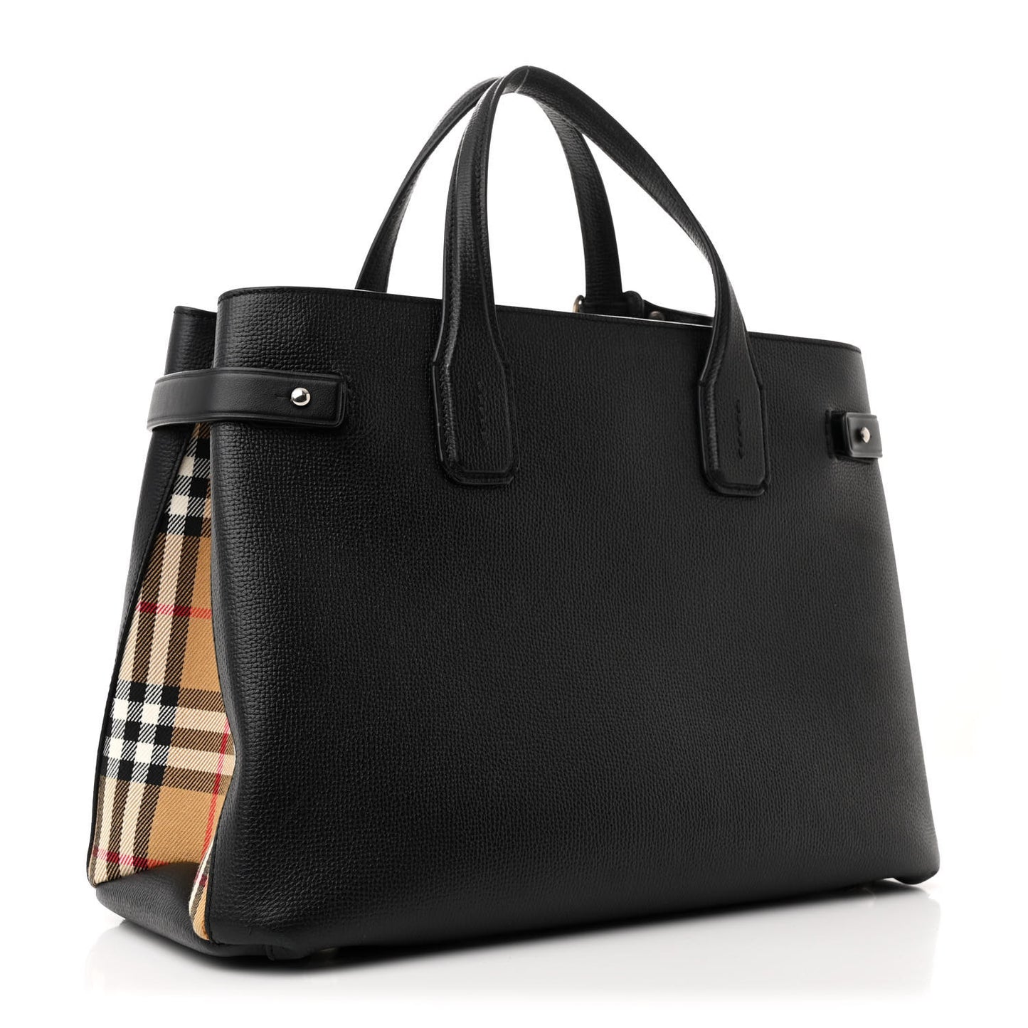 Grainy Calfskin House Check Medium Banner Tote Black