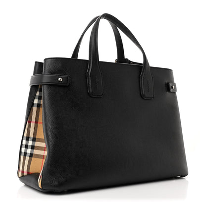 Burberry Grainy Calfskin House Check Medium Banner Tote Black 3 of 12