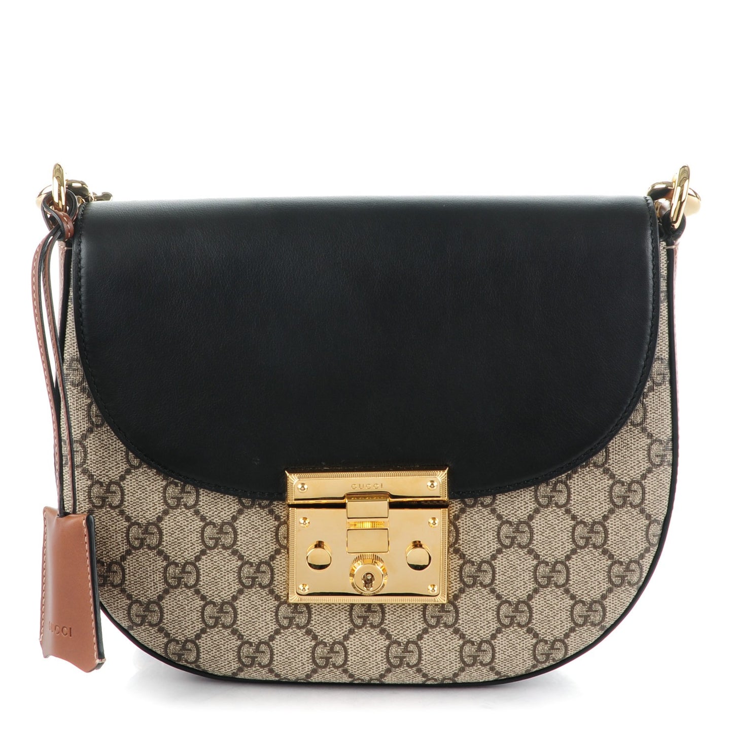 GG Supreme Monogram Web Medium Padlock Messenger Shoulder Bag Black