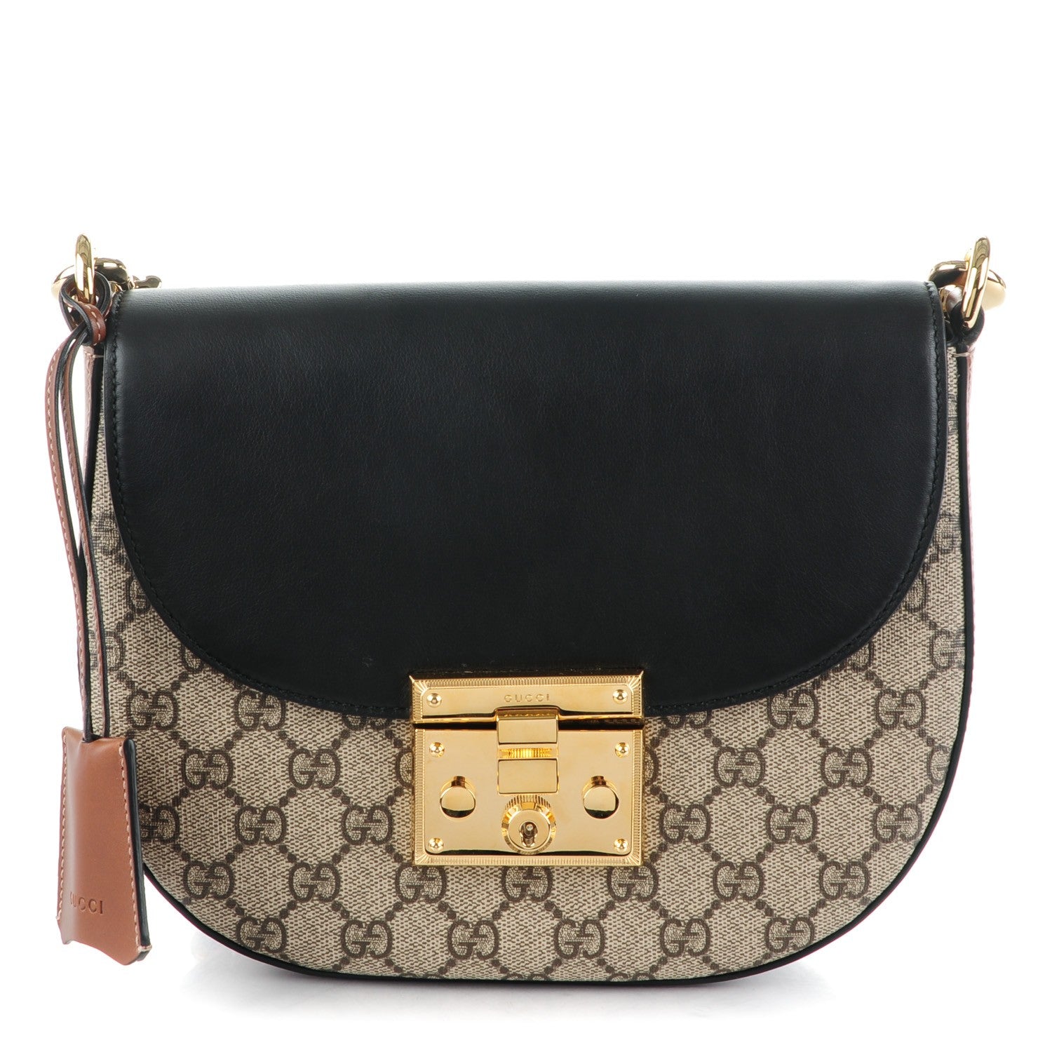 Gucci GG Supreme Monogram Web Medium Padlock Messenger Shoulder Bag Black 1 of 7