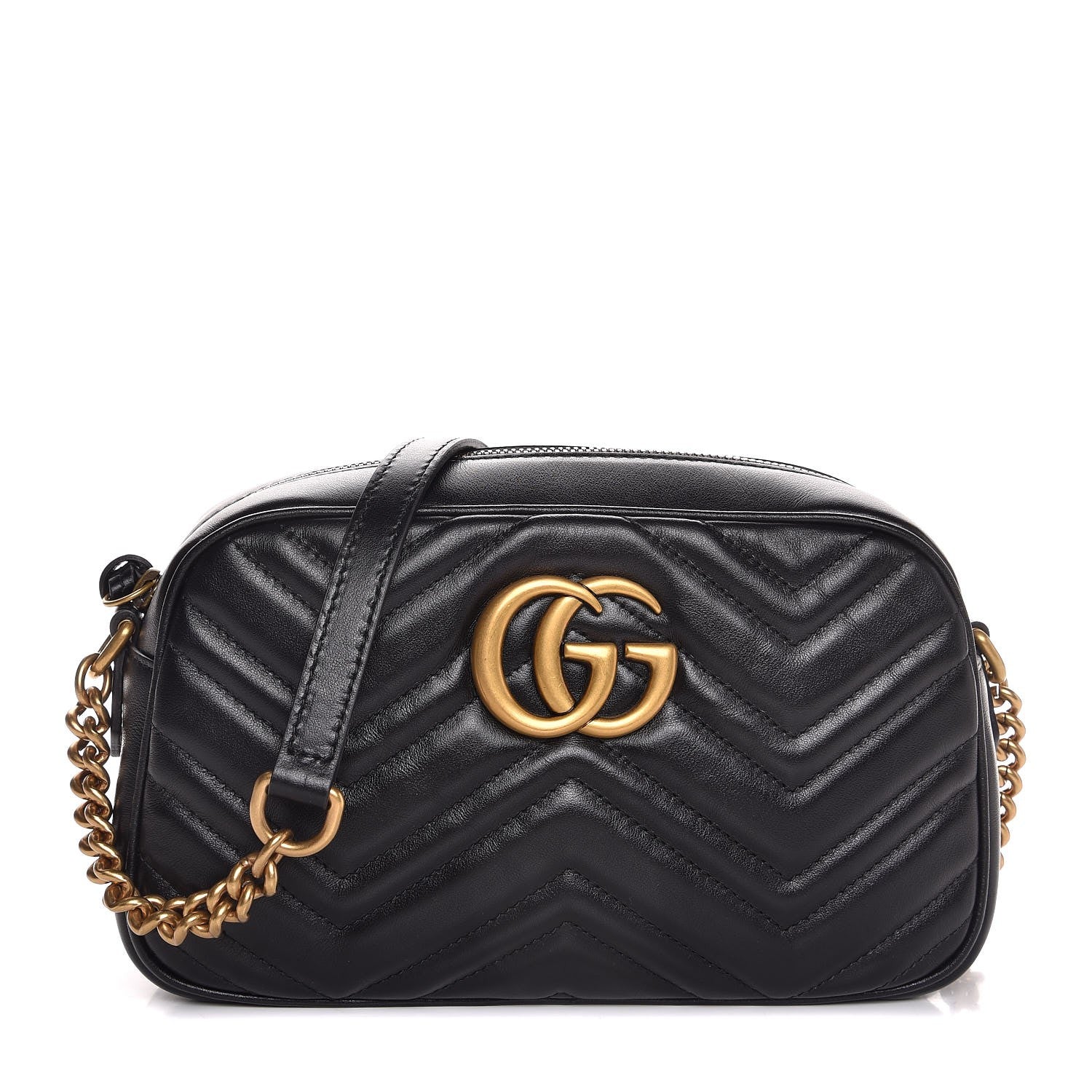 Gucci Calfskin Matelasse Small GG Marmont Chain Shoulder Bag Black 1 of 7