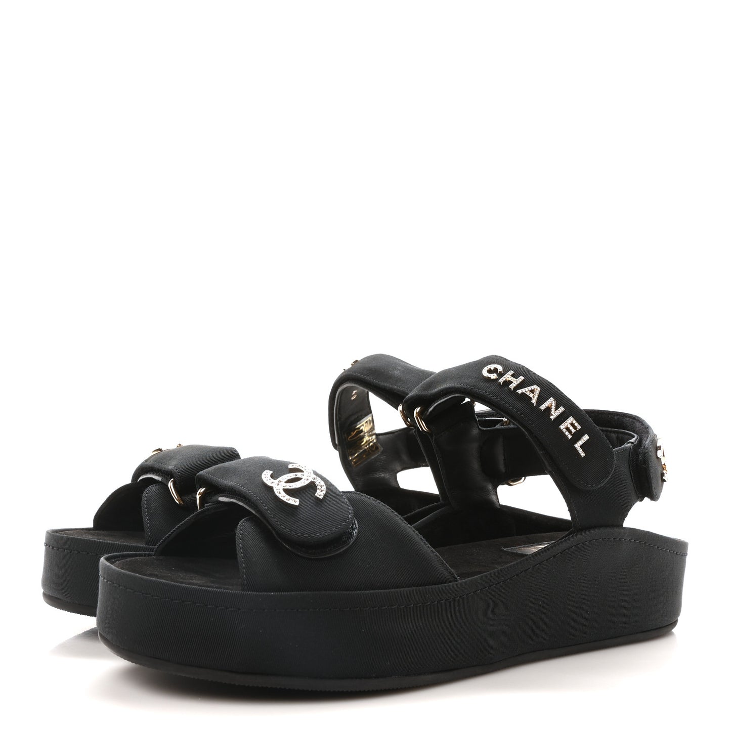 Grosgrain Crystal Logo Platform Sandals 40 Black