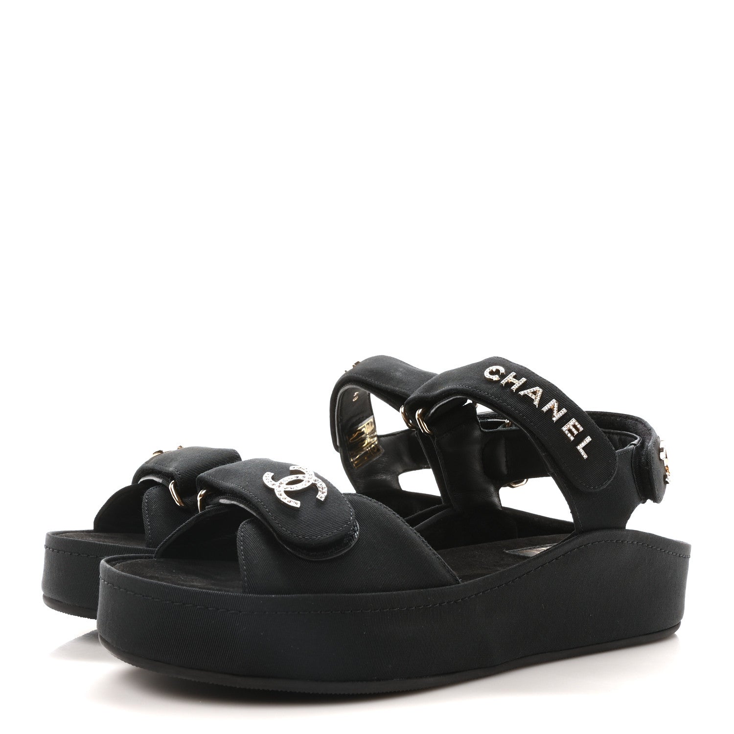 Chanel Grosgrain Crystal Logo Platform Sandals 40 Black 4 of 9