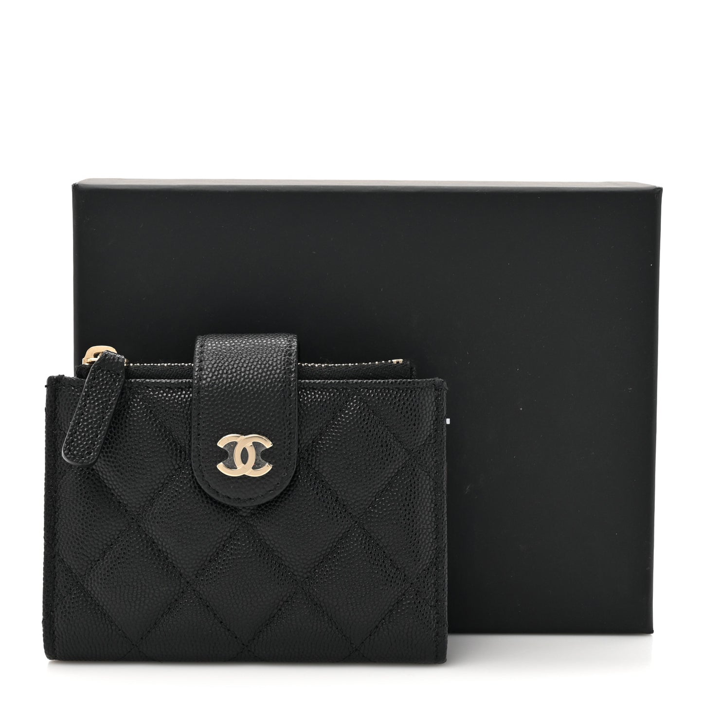 Caviar Quilted Compact Zipped Pocket Wallet Black