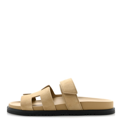Hermes Suede Goatskin Womens Chypre Sandals 38 Beige Sable 1 of 10