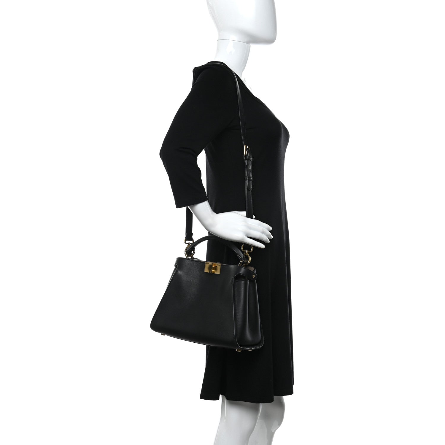 Fendi Vitello Medium Peekaboo Iconic Essentially Satchel Black 2 of 11