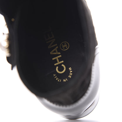 Chanel Suede Patent Calfskin Quilted Cap Toe Short Boots 38.5 Black 8 of 12