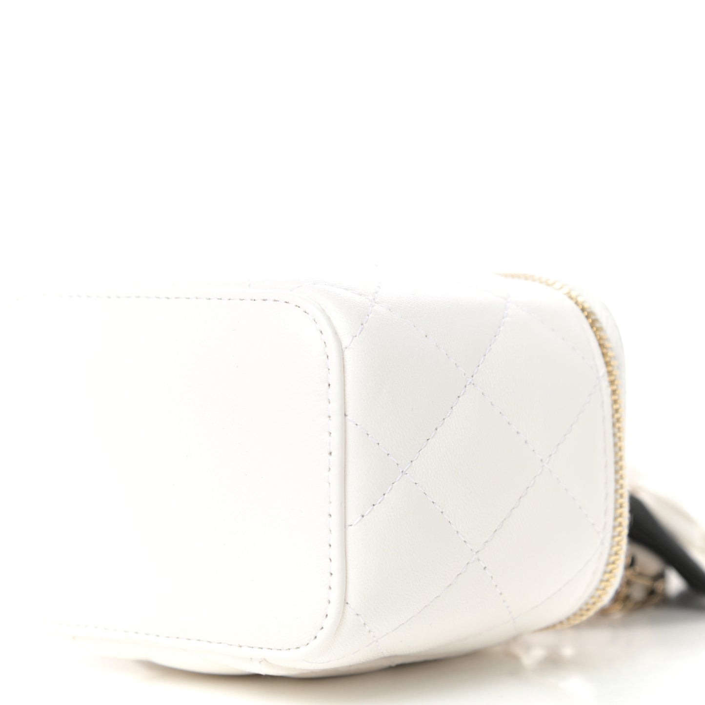 Lambskin Quilted Small Camellia Bow Vanity Case With Chain White