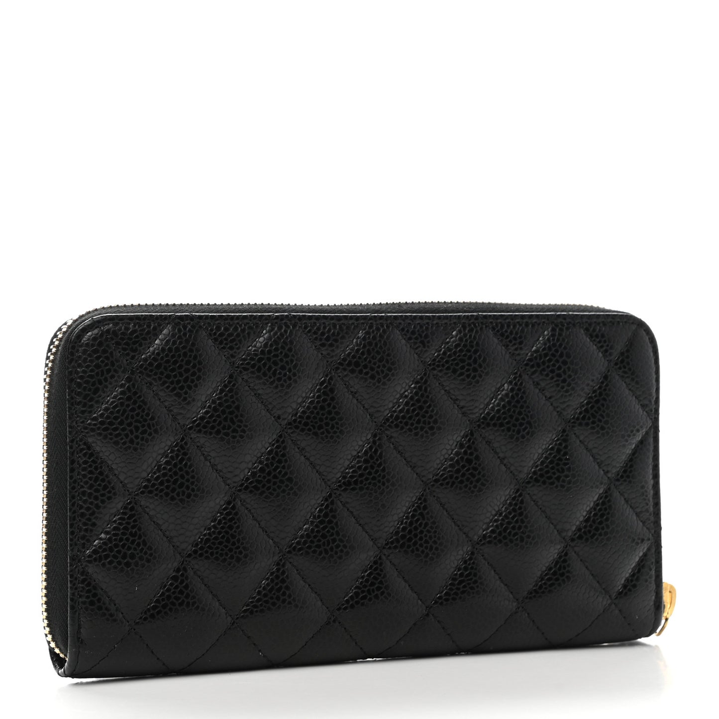 Caviar Quilted Large Gusset Zip Around Wallet Black