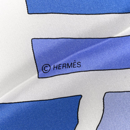 Hermes Silk Robe Du Soir Scarf 140 Bleu Ciel Beige 4 of 6