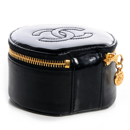 Chanel Patent Round Jewelry Travel Case Black 3 of 9