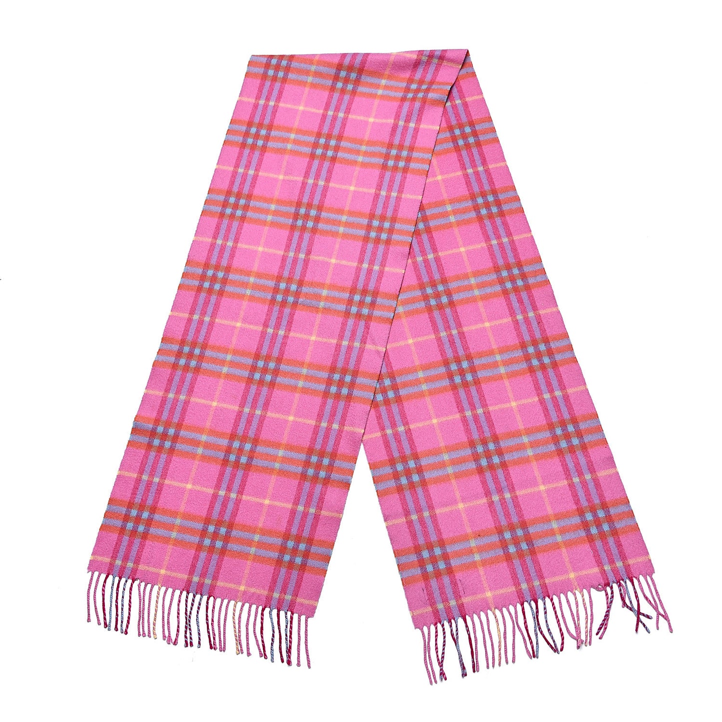 Cashmere Vintage Check Fringe Scarf Bright Pink