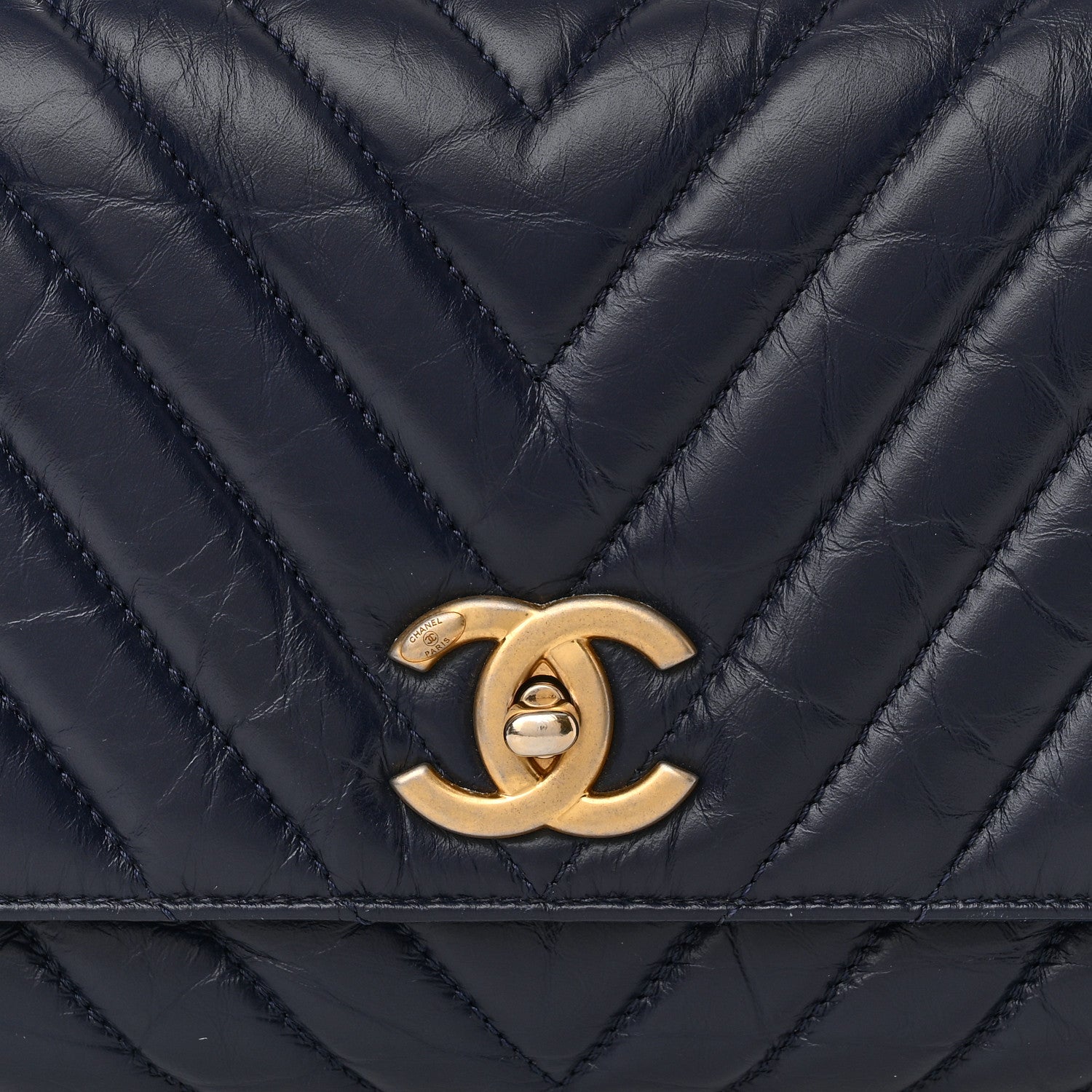 Chanel Aged Calfskin Chevron Quilted Small Coco Handle Flap Navy 8 of 16