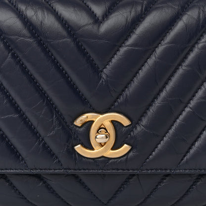 Chanel Aged Calfskin Chevron Quilted Small Coco Handle Flap Navy 8 of 16