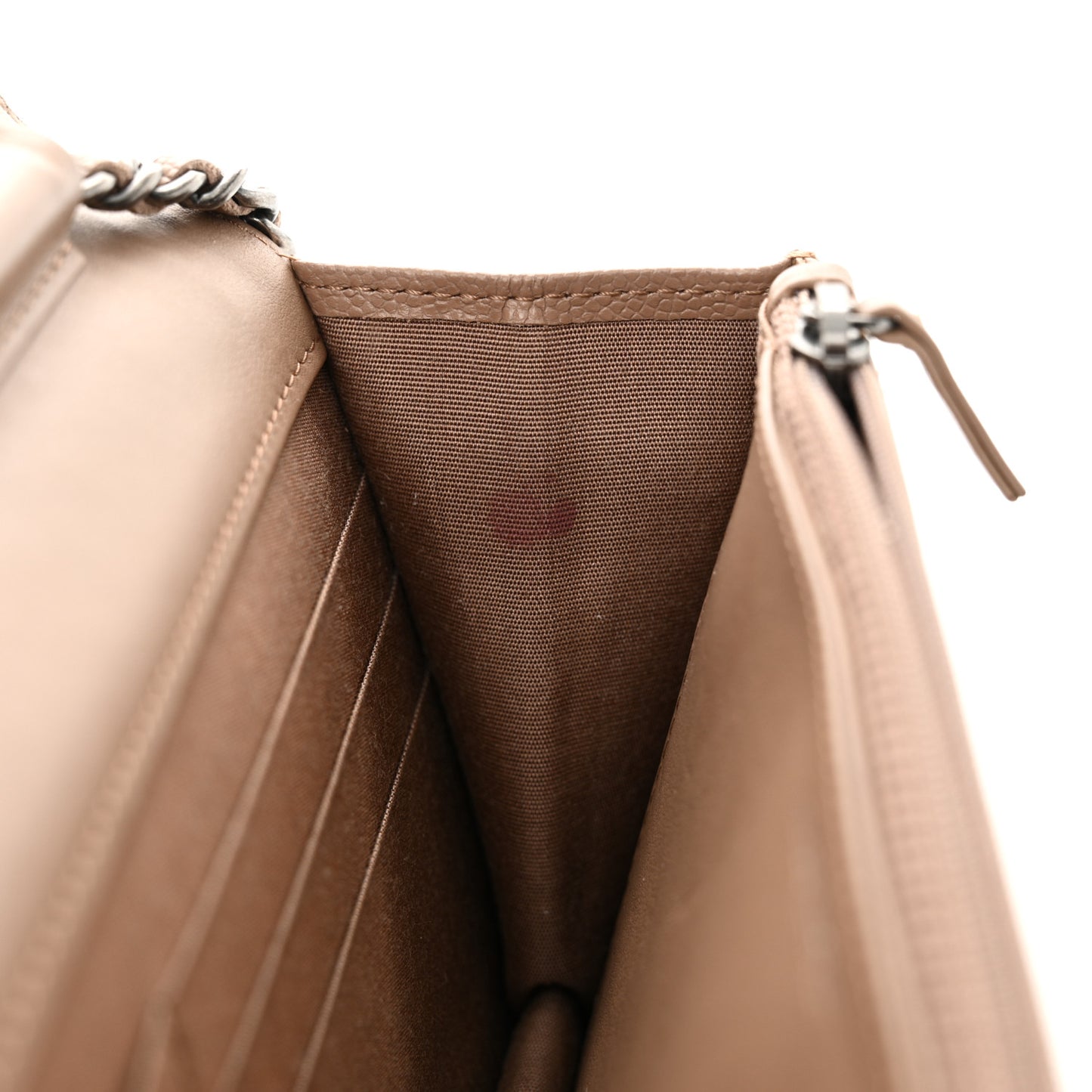 Caviar Chevron Quilted Boy Wallet On Chain WOC Dark Beige