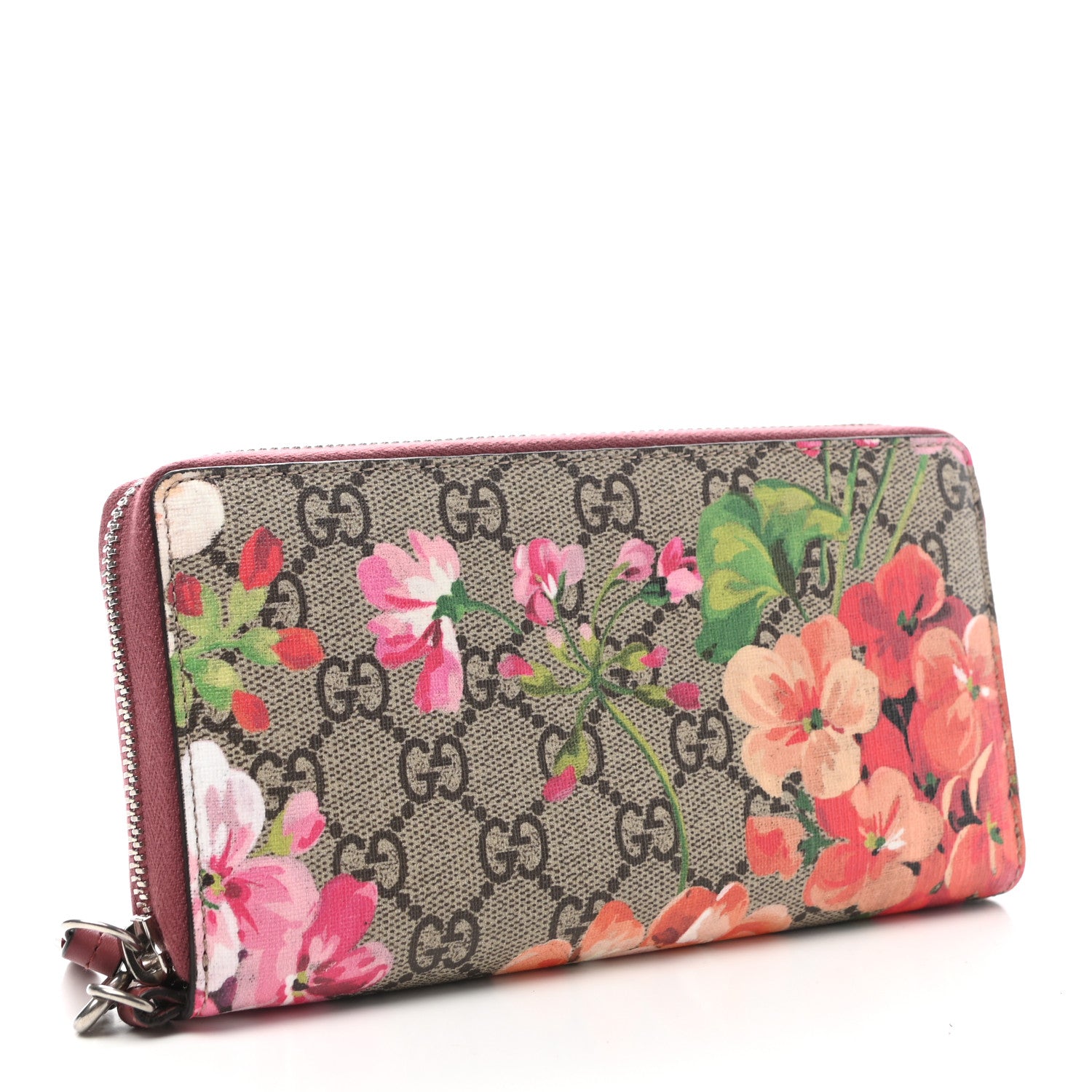 Gucci GG Supreme Monogram Blooms Wrist Wallet Beige Multicolor Dry Rose 3 of 8