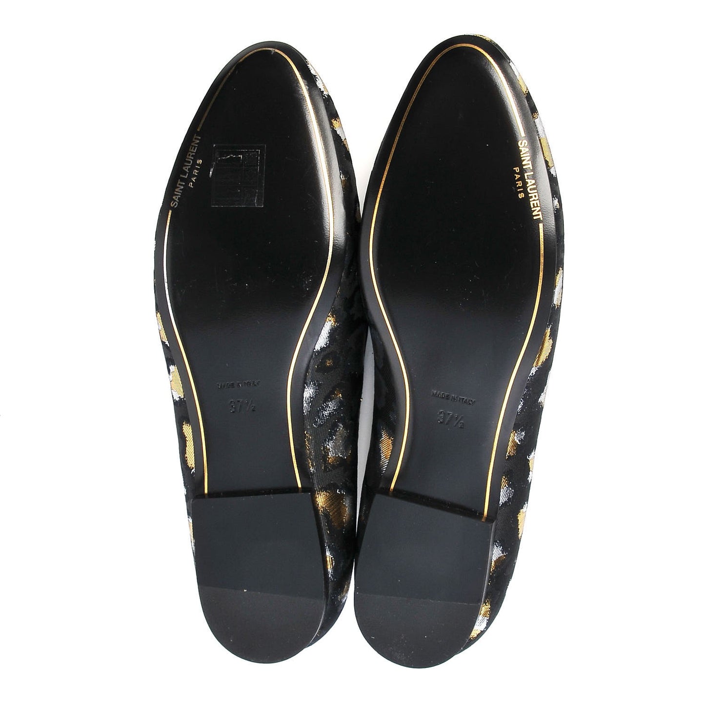 Jacquard Leopard Print Smoking Loafers 37.5 Black