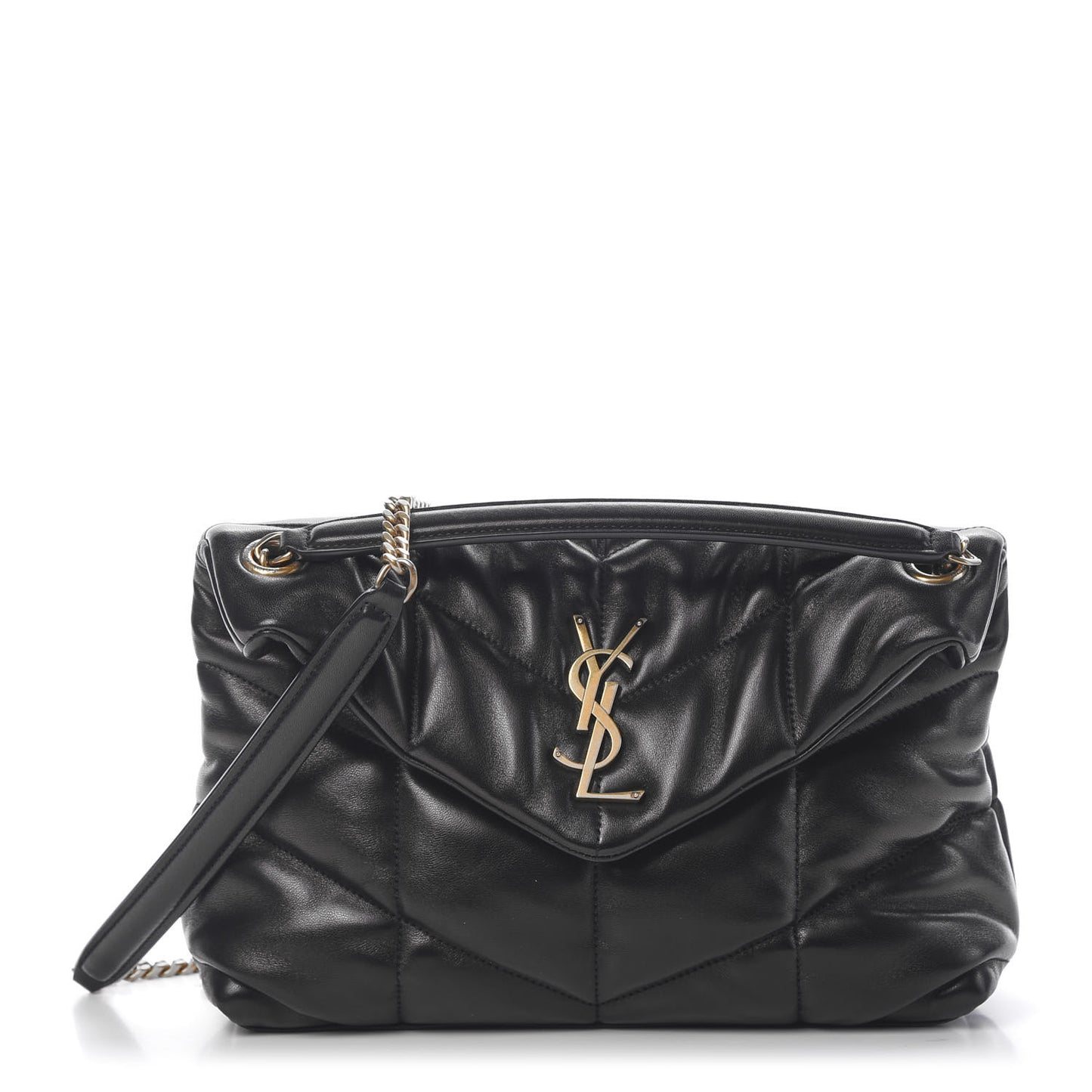 Lambskin Quilted Small Loulou Puffer Monogram Chain Satchel Black