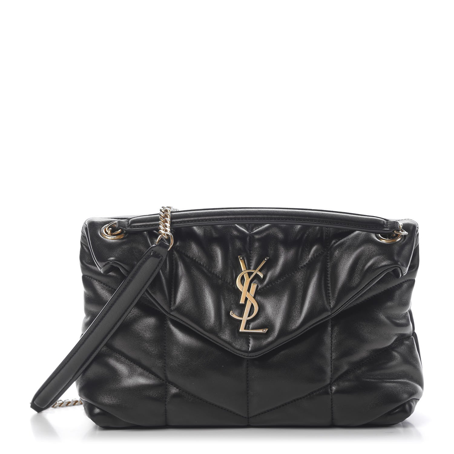 Saint Laurent Lambskin Quilted Small Loulou Puffer Monogram Chain Satchel Black 1 of 10