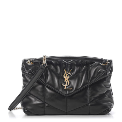 Saint Laurent Lambskin Quilted Small Loulou Puffer Monogram Chain Satchel Black 1 of 10
