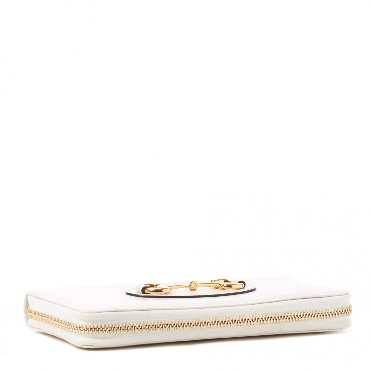 Boarded Plutone Calfskin Horsebit 1955 Zip Around Wallet Mystic White