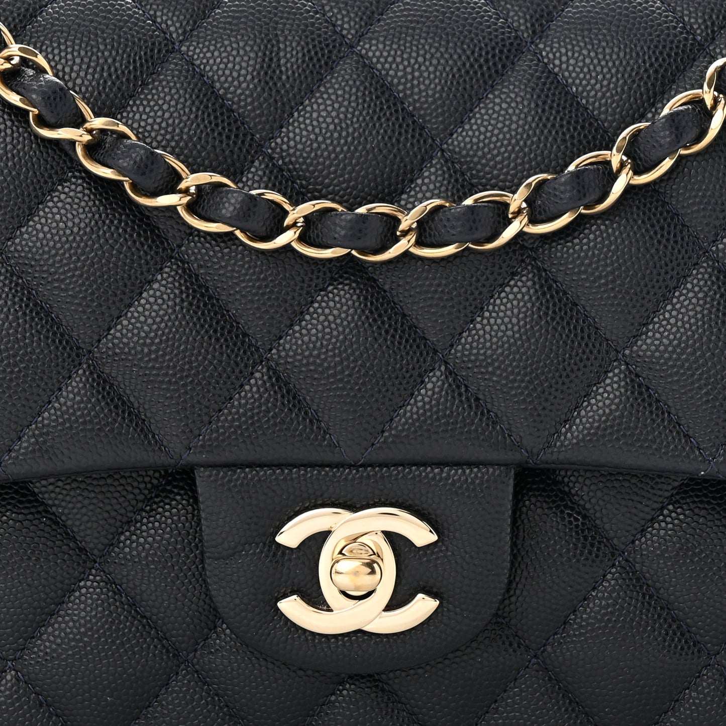 Caviar Quilted Medium Double Flap Dark Blue