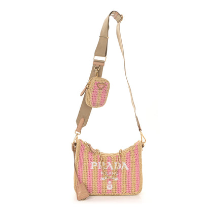 Prada Yarn Raffia Effect Crochet Striped Re-Edition 2005 Shoulder Bag Naturale Petalo 1 of 11