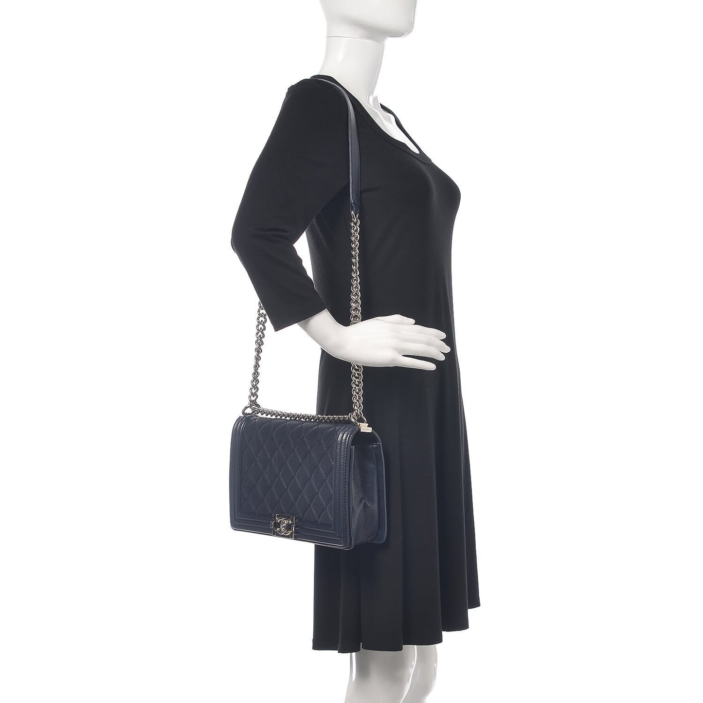 Perforated Lambskin Quilted New Medium Boy Flap Navy