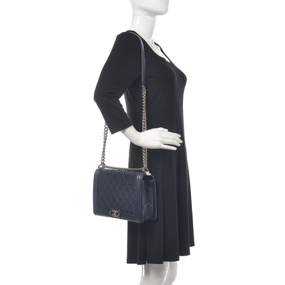 Chanel Perforated Lambskin Quilted New Medium Boy Flap Navy 2 of 14