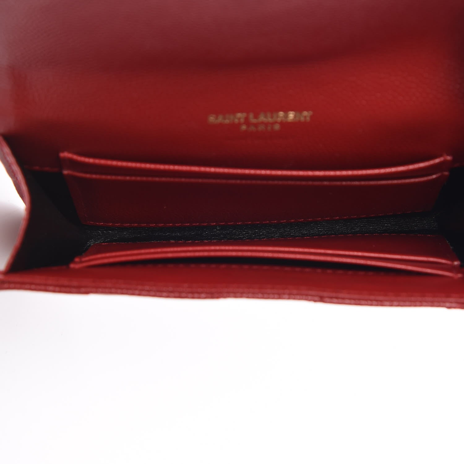 Saint Laurent Grain De Poudre Matelasse Chevron Small Monogram Envelope Wallet New Red 7 of 11