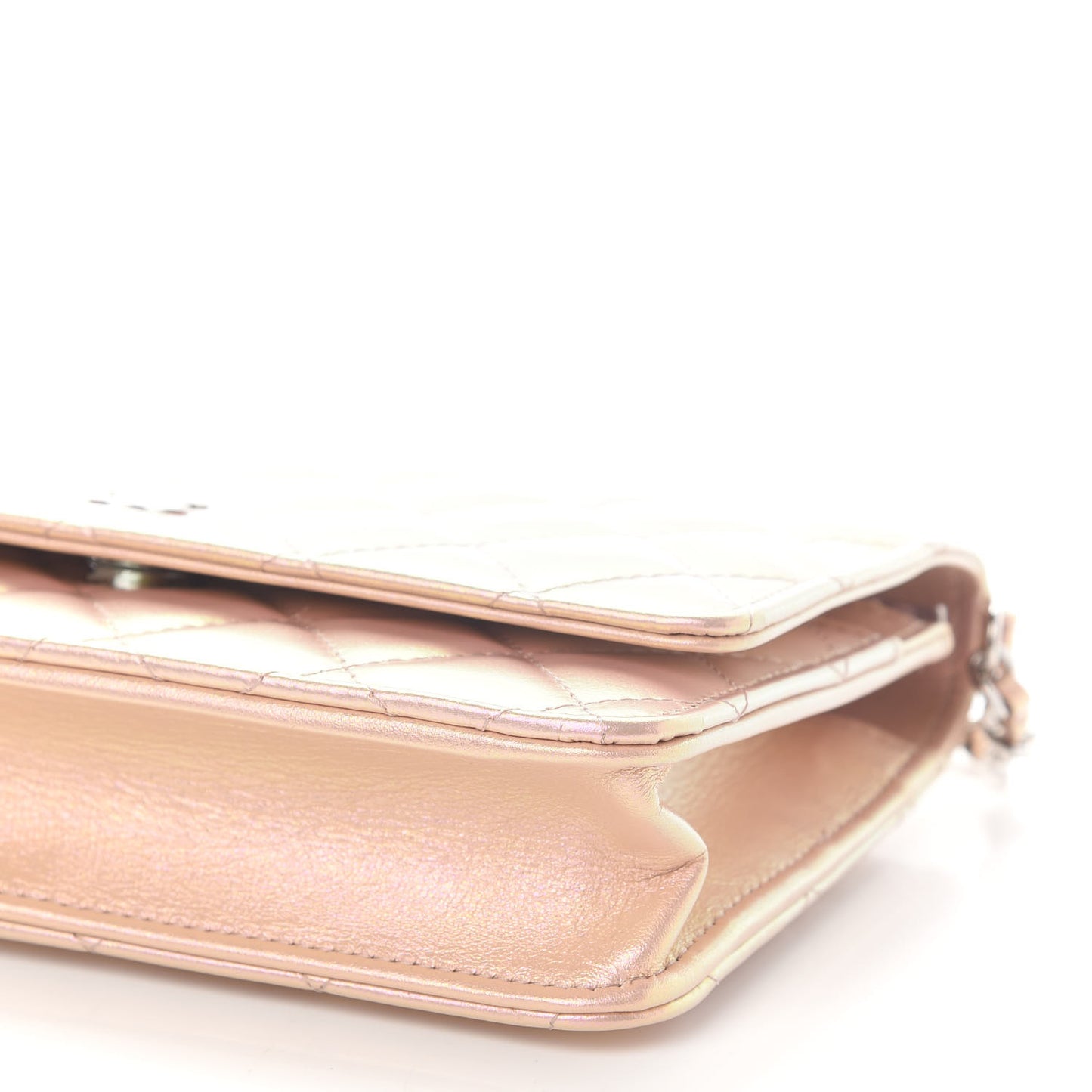 Iridescent Calfskin Quilted Wallet On Chain WOC Pink