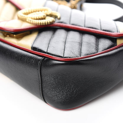 Gucci Vintage Effect Calfskin Matelasse Diagonal Striped Small Torchon GG Marmont Shoulder Bag Black Beige 8 of 9
