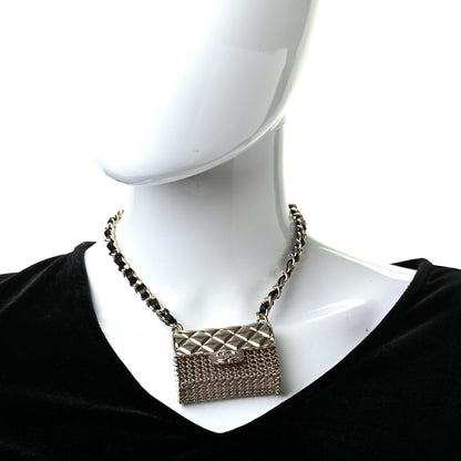 Chanel Metal Lambskin Chain Micro Bag Necklace Gold Black 2 of 4