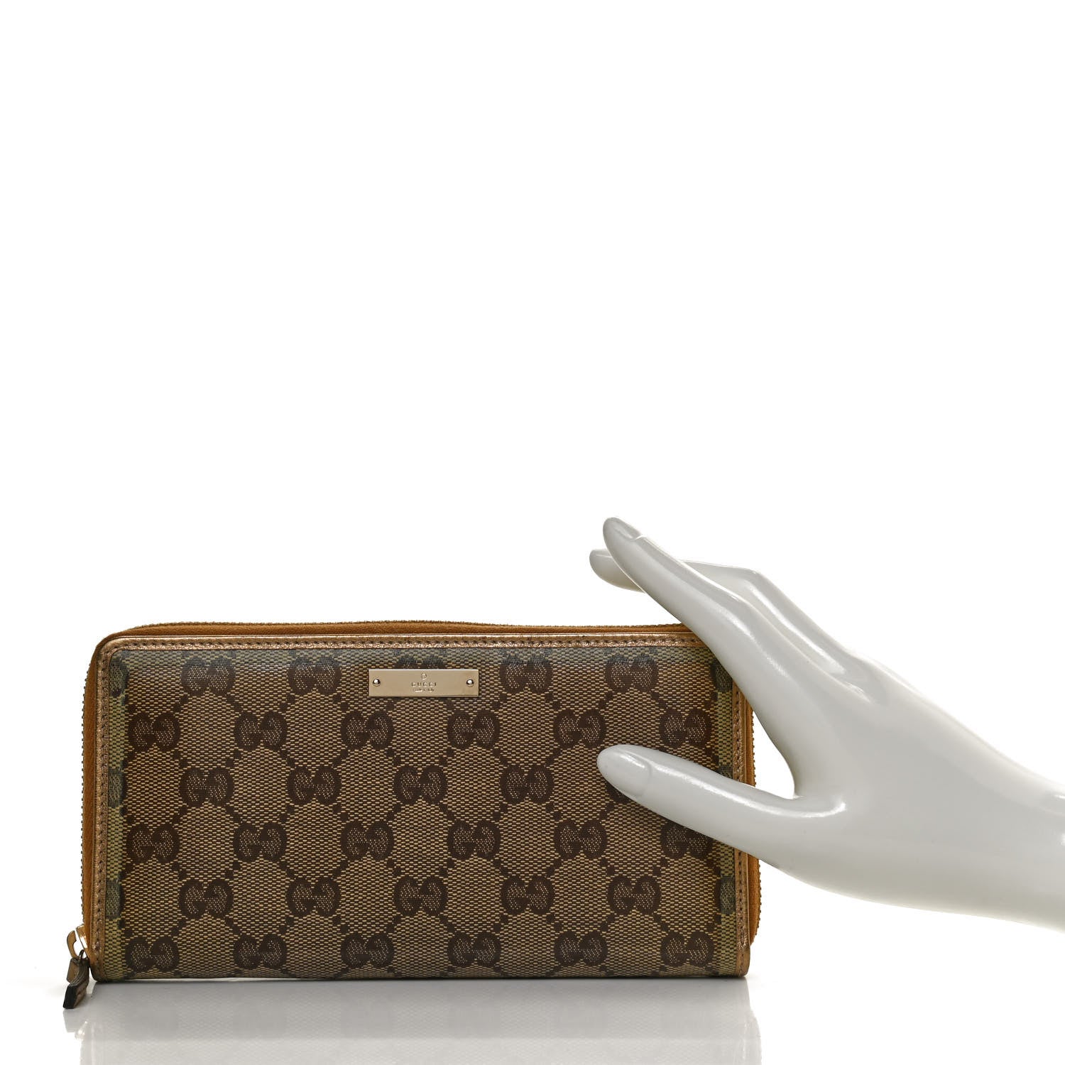 Gucci Crystal Monogram Metal Bar Zip Around Wallet Gold 2 of 9
