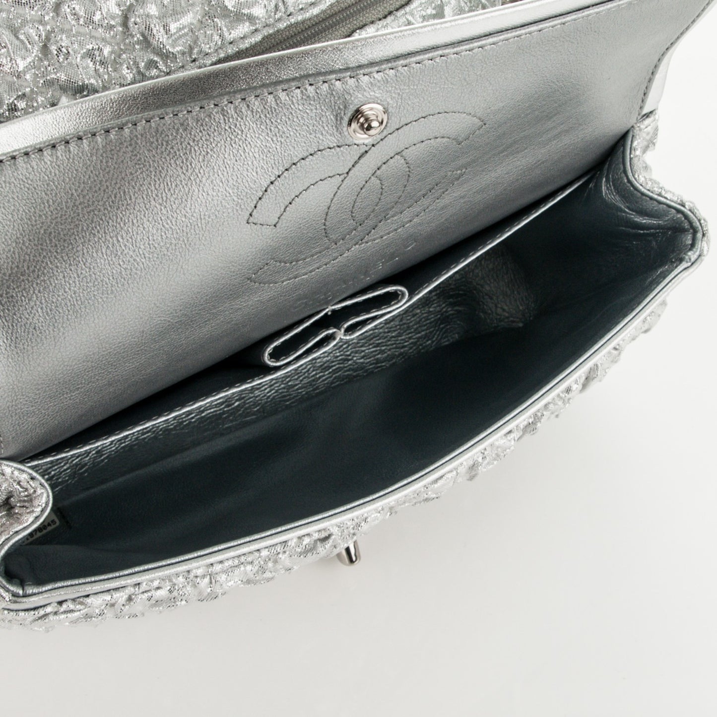 Metallic Lame Quilted Small Double Flap Silver