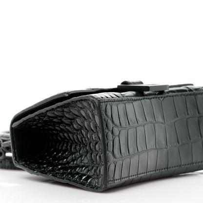 Balenciaga Shiny Calfskin Monochrome Crocodile Embossed Hourglass Top Handle Bag XS Black 8 of 10
