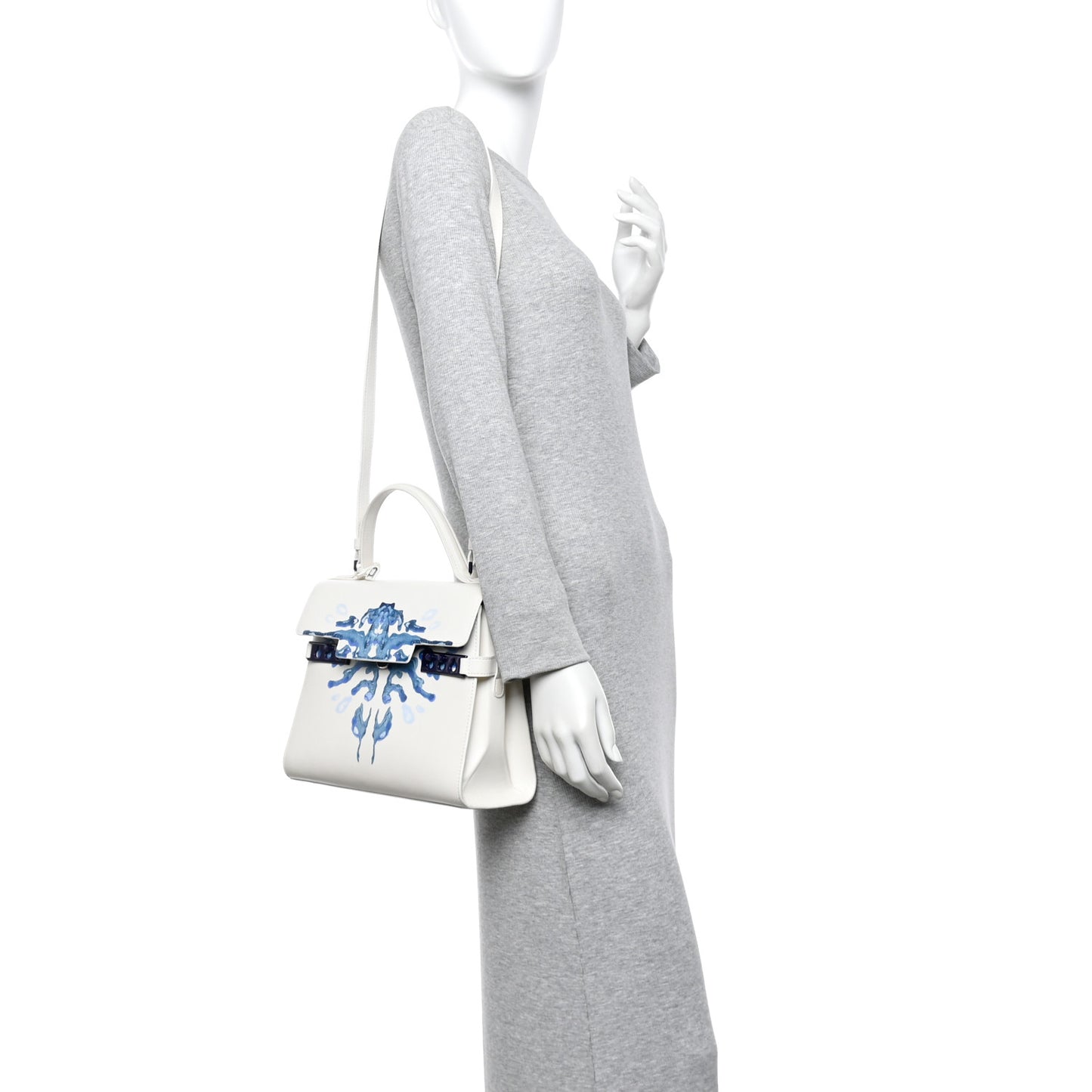 Box Calfskin Ink Blot MM Tempete Satchel Ivory Blue