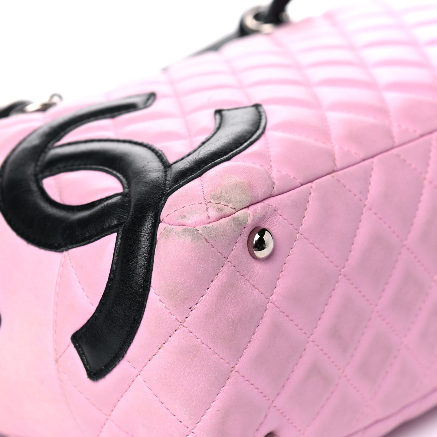 Calfskin Quilted Large Cambon Bowler Pink Black