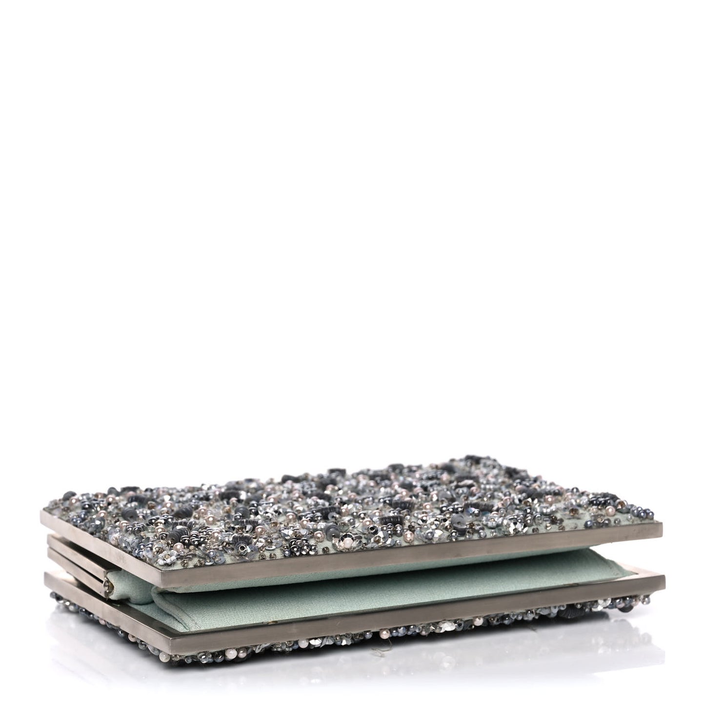 Crystal Sequin Embellished Minaudiere Clutch Silver