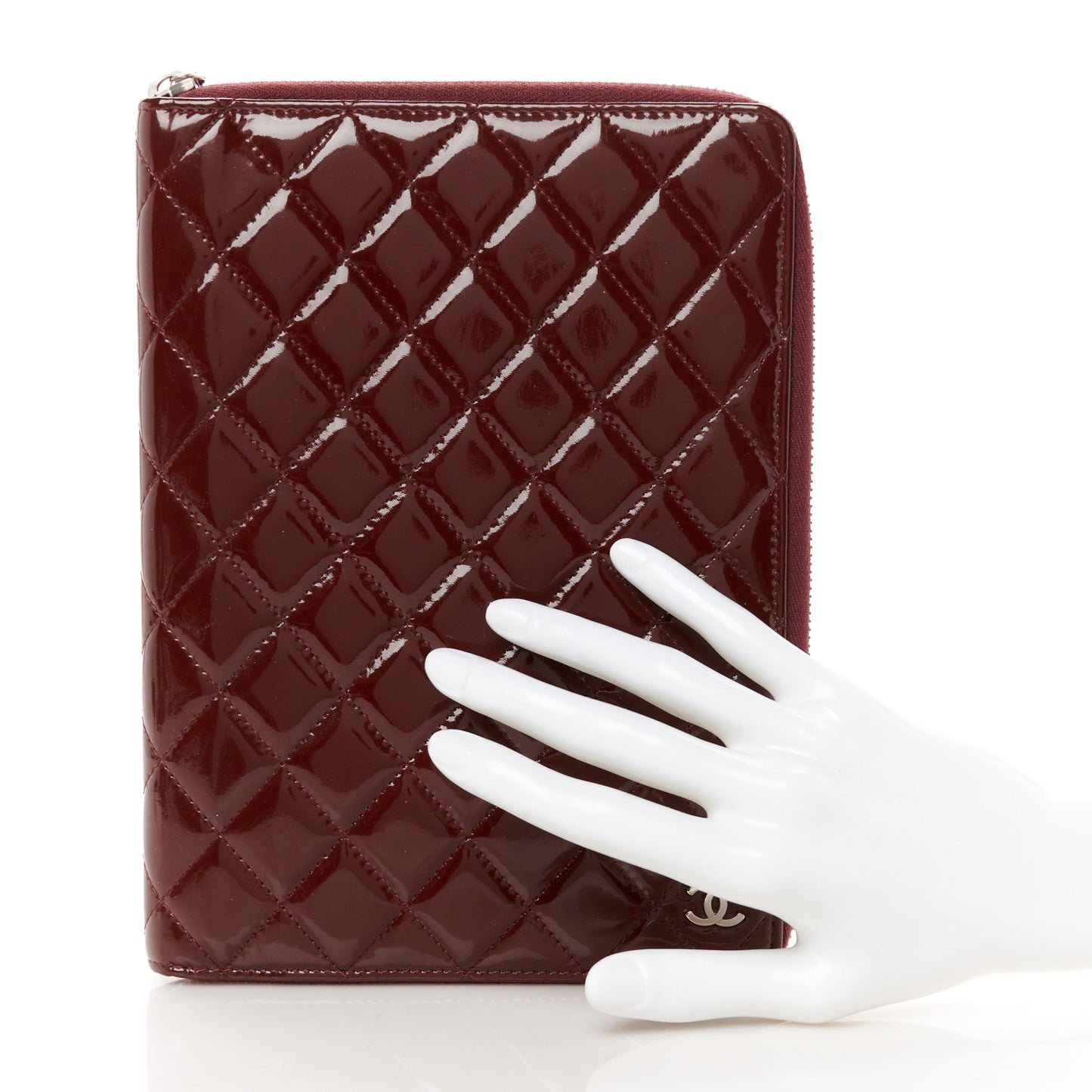 Patent Quilted Large Zip Around Agenda Red