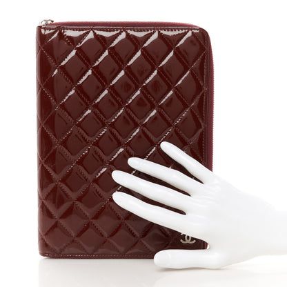 Chanel Patent Quilted Large Zip Around Agenda Red 2 of 10