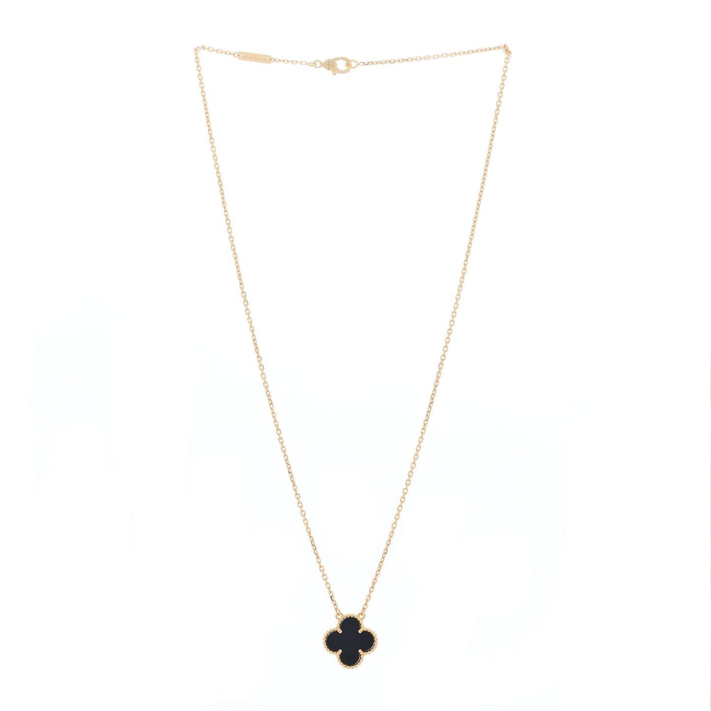 18K Yellow Gold Black Onyx Vintage Alhambra Pendant Necklace