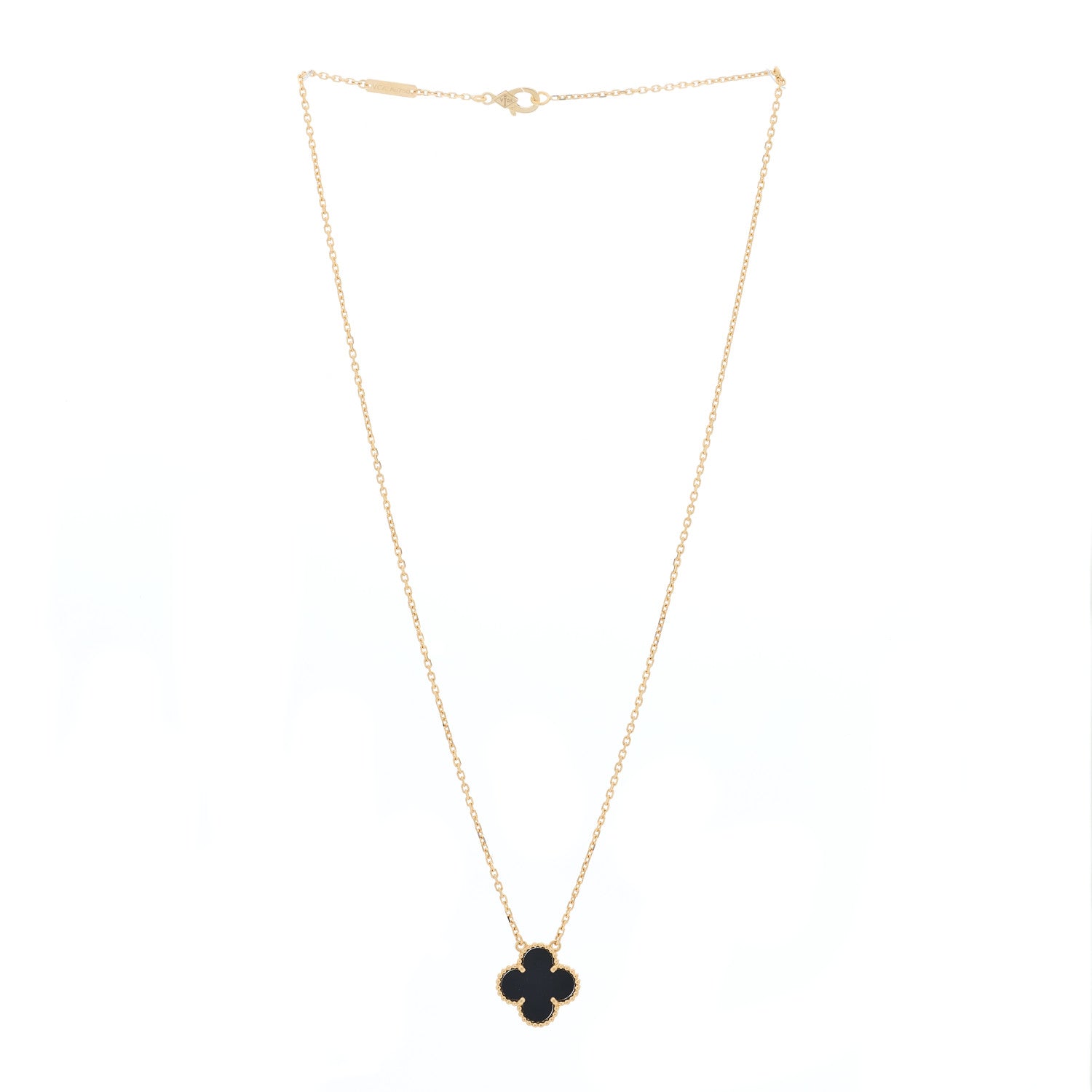 Van Cleef & Arpels 18K Yellow Gold Black Onyx Vintage Alhambra Pendant Necklace 2 of 4