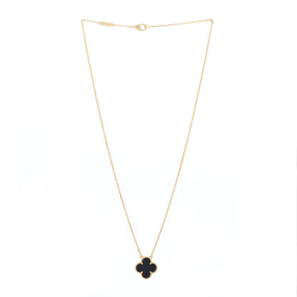 Van Cleef & Arpels 18K Yellow Gold Black Onyx Vintage Alhambra Pendant Necklace 2 of 4